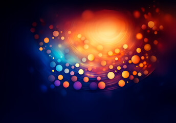 Poster - Abstract spiral of vibrant circles on a dark backdrop.  The composition features bright oranges, yellows, blues, and purples, creating a dynamic and luminous effect.
