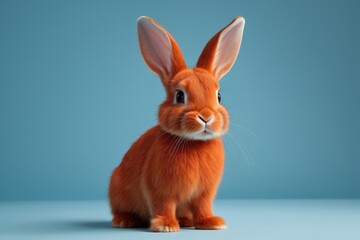 Wall Mural - there is a small orange rabbit sitting on a blue surface