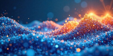 Aufkleber - Abstract Blue and Orange Glittering Particle Wave Landscape A Stunning Visual Representation of Dynamic Energy and Flow