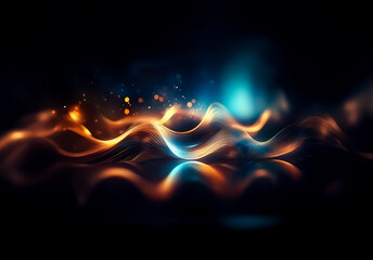 Aufkleber - Abstract flowing waves of light illuminate the dark backdrop, creating a dynamic and mesmerizing visual. Orange and blue hues blend, evoking a sense of energy and mystery.