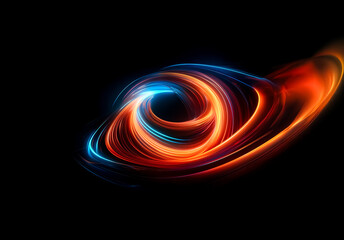 Poster - Abstract image featuring swirling, vibrant light trails in blue and orange hues against a stark black backdrop, creating a dynamic and modern effect.