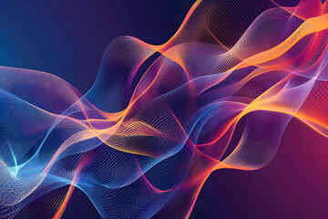 Wall Mural - Colorful abstract digital illustration with dynamic waves on a dark backdrop