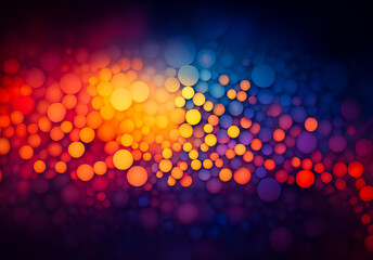 Poster - Abstract background with vibrant, blurred circles in warm hues transitioning to cool blues and purples, creating a bokeh effect on a dark backdrop.