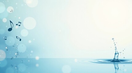 Poster - Serene Aquatic Symphony Water Drop Impact with Musical Notes and Soft Bokeh Background