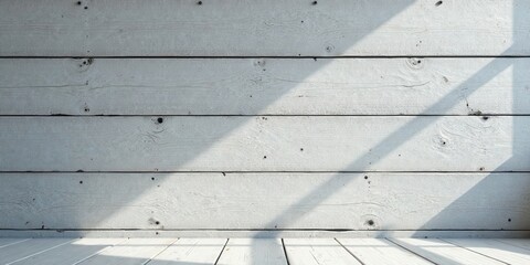Aufkleber - Whitewashed Wooden Wall and Floor with Sunlight Shadows A Serene Interior Design Background