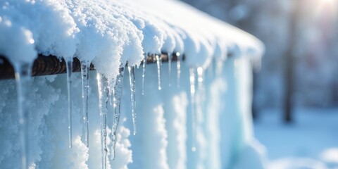 Aufkleber - Winter's Icy Embrace Crystallized Icicles Hanging from a Snow-Covered Eavestrough in the Cold Season