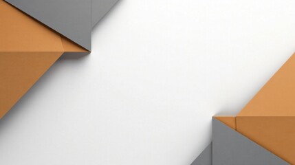 Fototapete - Abstract Geometric Composition Featuring Triangles in Muted Tones of Gray and Orange on a White Background