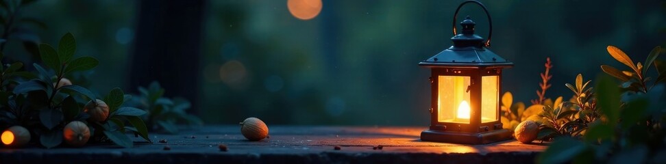 Wall Mural - The soft glow of the lantern illuminates the surrounding area, light, serene