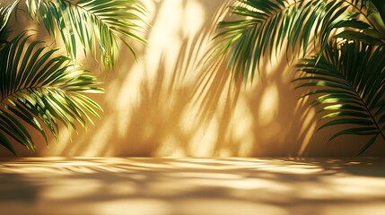 Poster - Tropical palm leaves shadow backdrop, sunny studio, product display