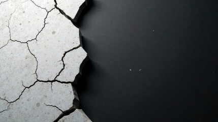 Aufkleber - Abstract grayscale image of cracked surface juxtaposed against a dark background, suggesting fragility and contrast.