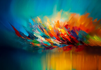 Poster - Vibrant abstract painting featuring dynamic splashes of colors.  A burst of energetic hues creates a visually stimulating and captivating artwork.