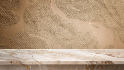 Fototapete - marble table with beige stucco wall texture background