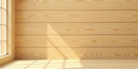 Aufkleber - Warm Sunlight Illuminates a Simple Wooden Room Interior with a Window