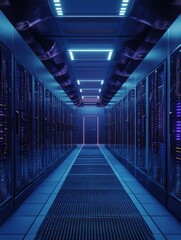 Poster - computer server room in building. generative ai.