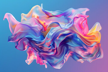 Poster - Colorful, flowing silk fabric design with a dynamic and smooth texture on a blue background