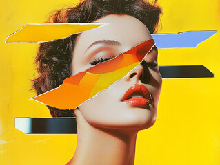 Aufkleber - contemporary pop art collage of retro female model with vibrant colors