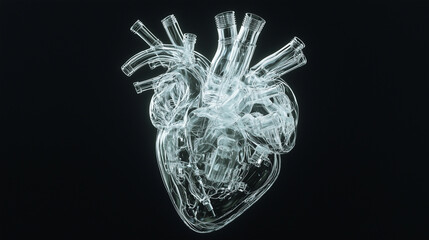 Poster - Transparent artificial heart with dynamic side camera angle, showcasing intricate design