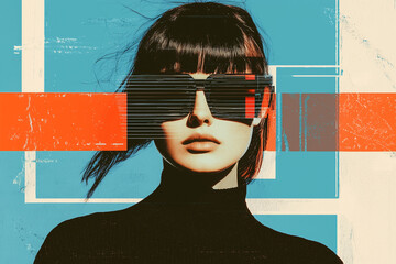 Poster - complementary art of woman wearing sunglasses.Futuristic fashion portrait