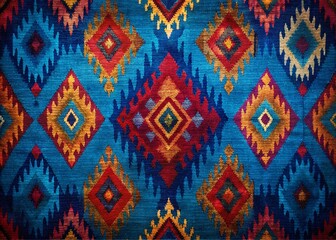 Wall Mural - Vintage Blue Ikat Tribal Textile Pattern Stock Photo