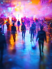 Poster - image depicts abstract silhouettes of people connected by glowing network of paths, creating vibrant