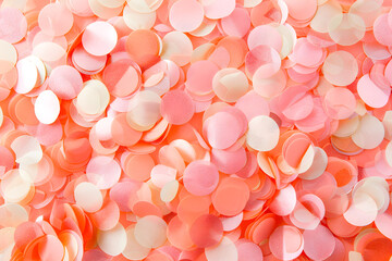 Poster - Dense scattering of pink and orange confetti circles for celebratory background