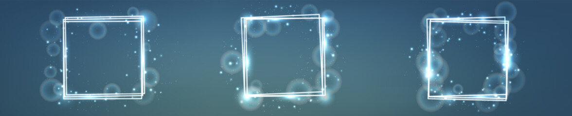 Poster - Neon square frame with shining effects and sparkles