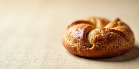 Poster - A Close-Up View of a Golden-Brown Baked Good with a Unique Starburst Pattern, Resting on a Light Wooden Surface