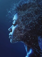 Poster - digital network of connected people, blue background, technology, connections, network