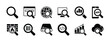 © Vilogsign - Search engine icon vector set. Searching magnifying glass symbol. Containing browser, website, computer, optimization, app, data analytics, code, cloud computing, firewall, storage