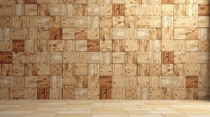 Leinwandbilder - Rustic Wooden Wall Paneling in a Simple Room Setting with Light Brown Flooring