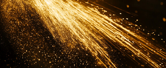 Aufkleber - Close-up of golden sparkles and glowing particles on a dark background, symbolizing energy, movement, and celebration. This image represents magic, excitement, and glamour.