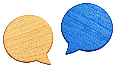 Poster - Wooden Speech Bubbles: Blue and Beige Dialogue Icons on Transparent Background