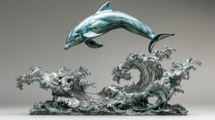 Leaping Dolphin Sculpture: Oceanic Grace in Bronze and Teal