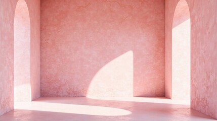Poster - Serene Pink Room with Architectural Arches and Sunlight Illuminating a Minimalist Interior