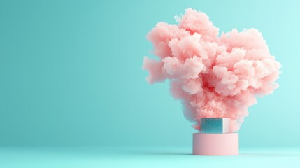 Poster - A 3D render of an AI cloud service icon, symbolizing cloud computing with a supercomputer, designed with a minimal gradient effect, radiating positivity, set against a blue background