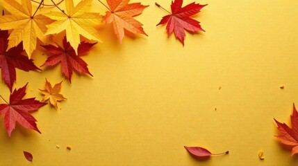 Poster - Autumnal Leaves Arranged on a Golden Background A Festive Design for Seasonal Celebrations