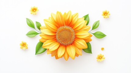 Wall Mural - A dreamy 3D anime-style flower icon, featuring a delicate sunflower with smooth textures and soft gradient hues, set against a clean white background for a cheerful and lighthearted composition.