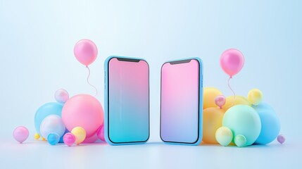 Poster - A high-definition 3D rendering of a cell phone line icon with a soft gradient effect. The icon is placed on a clean white backdrop, offering a sophisticated and polished appearance.