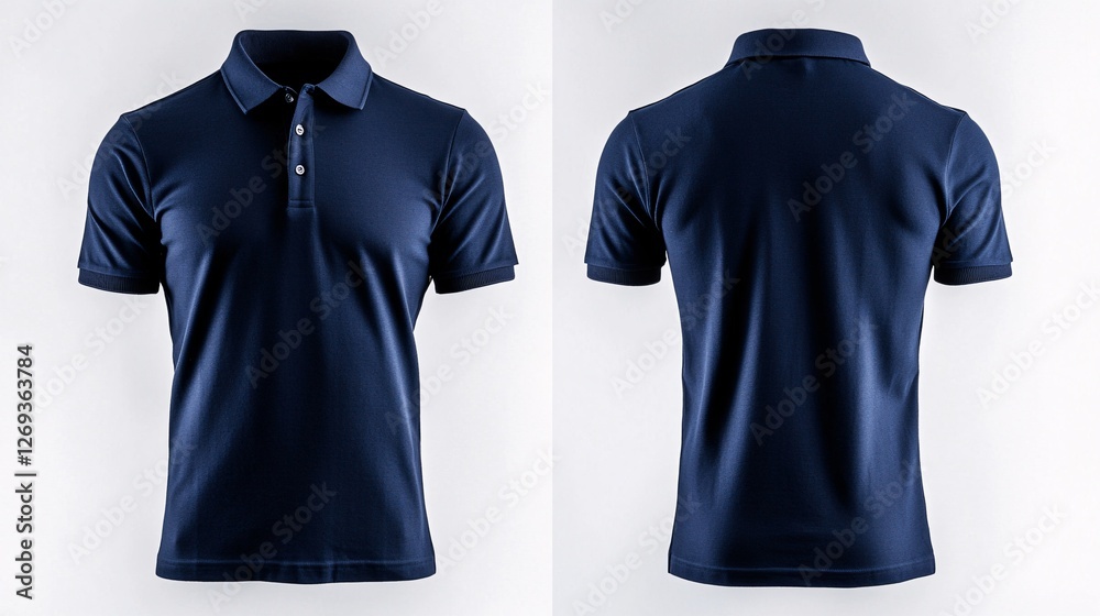 Navy Blue Polo Shirt Front and Back View Stock Photo | Adobe Stock