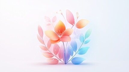 Wall Mural - A modern 3D botanical icon with soft gradient detailing, featuring a simple leaf and flower combination, isolated on a pure white background for a fresh and organic look.