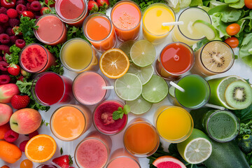 Aufkleber - Assorted fresh fruit juices and smoothies top view