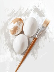 Wall Mural - Easter vector background with realistic white eggs, brush and paint