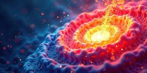 Poster - Abstract swirling cosmic nebula with vibrant colors and glowing particles