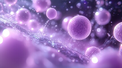 Poster - Enchanting cluster of purple balls floating effortlessly in clear air with soft lighting