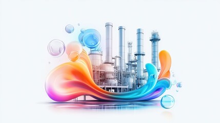 Poster - A sleek 3D industry icon with a soft gradient effect, featuring a modern factory silhouette with industrial elements, set against a pure white background for a clean and professional look.