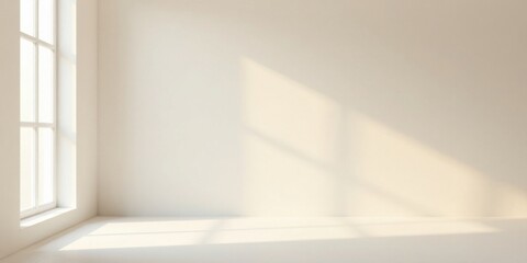 Poster - Sunlight Illuminates an Empty Room with a Single Window, Creating a Serene and Minimalist Atmosphere Ideal for Design Presentations or Product Displays