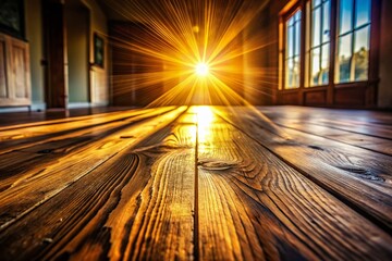 Wall Mural - Warm Wooden Floor, Sunlight Beam, Light and Shadow, Interior Design Texture