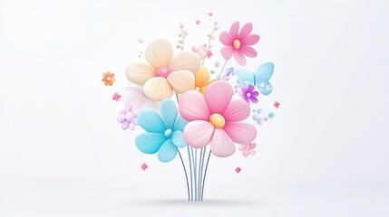 Wall Mural - A sleek and modern 3D bouquet vector icon with soft pastel hues, designed in a minimal gradient style, set against a white background for a professional and artistic stock image.