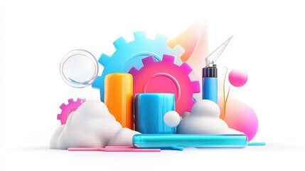 Poster - A stylish 3D industry icon designed with a futuristic gradient effect, featuring abstract industrial elements, set on a bright white background for a polished corporate look.