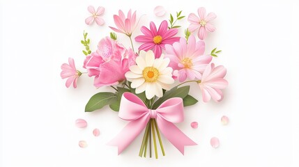 Poster - A stylish 3D vector bouquet icon with minimal gradient effects, featuring hand-tied seasonal flowers, placed on a white background for a soft and graceful stock image.